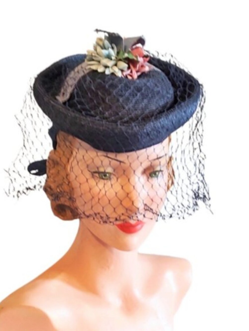 Navy 1940s Vintage Tilt Hat
